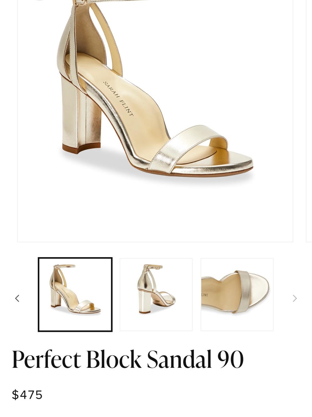 Sarah Flint Metallic Gold Perfect Block Heel Sandal 90